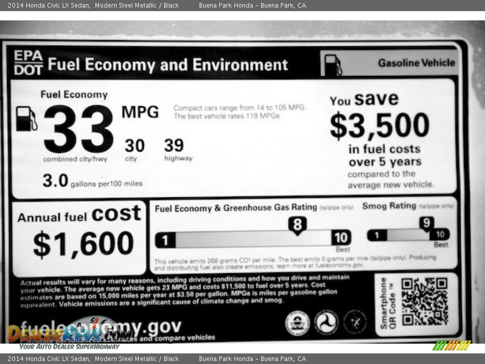 2014 Honda Civic LX Sedan Modern Steel Metallic / Black Photo #19