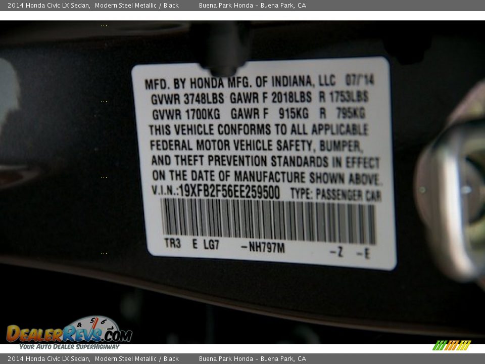 2014 Honda Civic LX Sedan Modern Steel Metallic / Black Photo #20