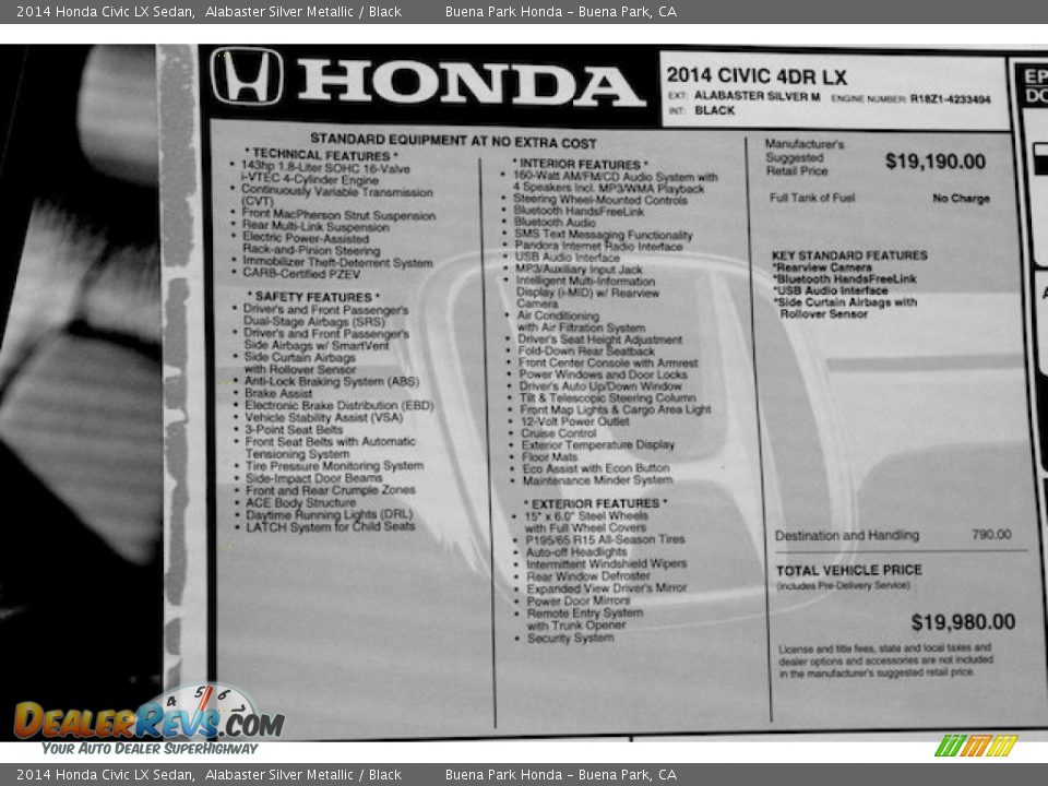 2014 Honda Civic LX Sedan Alabaster Silver Metallic / Black Photo #17