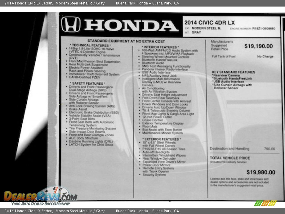 2014 Honda Civic LX Sedan Modern Steel Metallic / Gray Photo #17