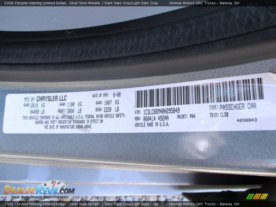 2008 Chrysler Sebring Limited Sedan Silver Steel Metallic / Dark Slate Gray/Light Slate Gray Photo #4