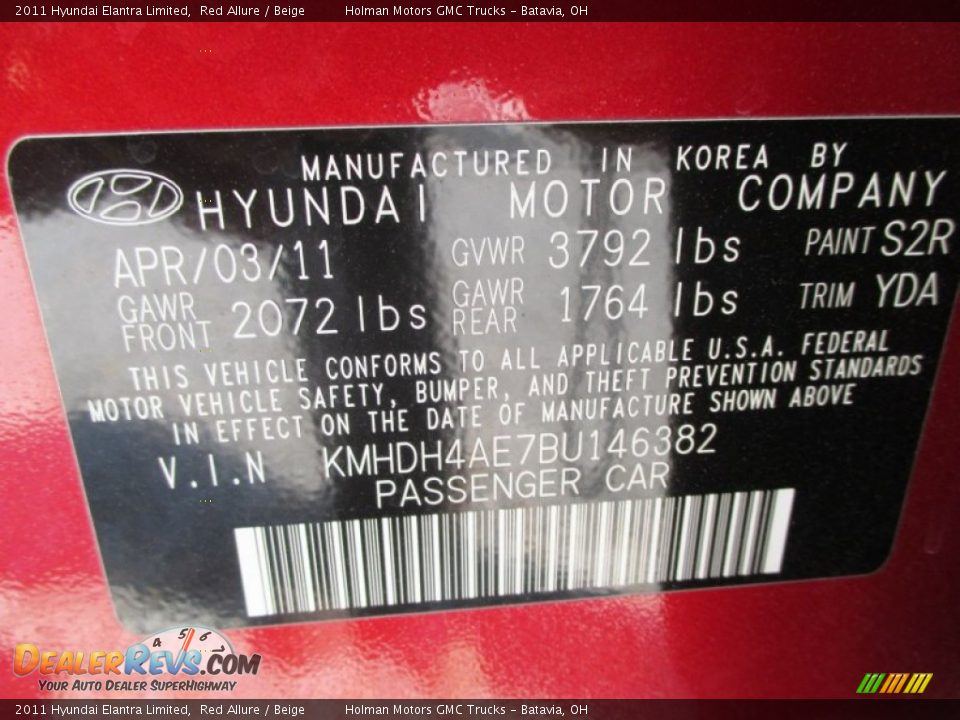 2011 Hyundai Elantra Limited Red Allure / Beige Photo #5