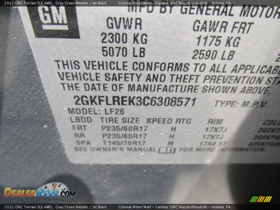 2012 GMC Terrain SLE AWD Gray Green Metallic / Jet Black Photo #19