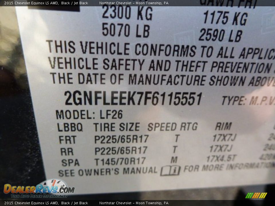 2015 Chevrolet Equinox LS AWD Black / Jet Black Photo #14