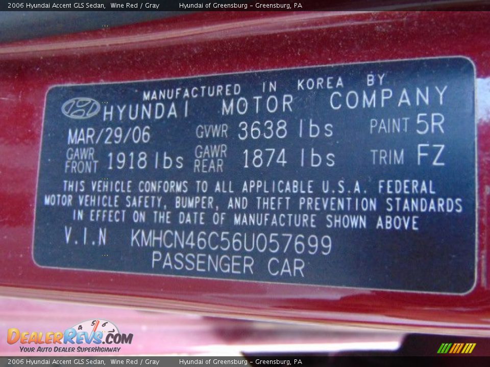 2006 Hyundai Accent GLS Sedan Wine Red / Gray Photo #24