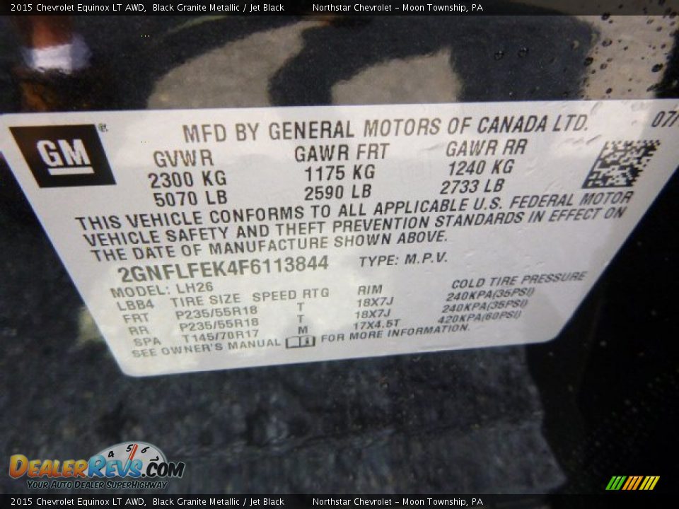 2015 Chevrolet Equinox LT AWD Black Granite Metallic / Jet Black Photo #18