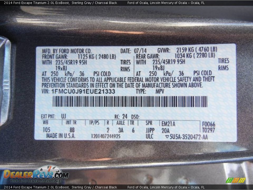 2014 Ford Escape Titanium 2.0L EcoBoost Sterling Gray / Charcoal Black Photo #12