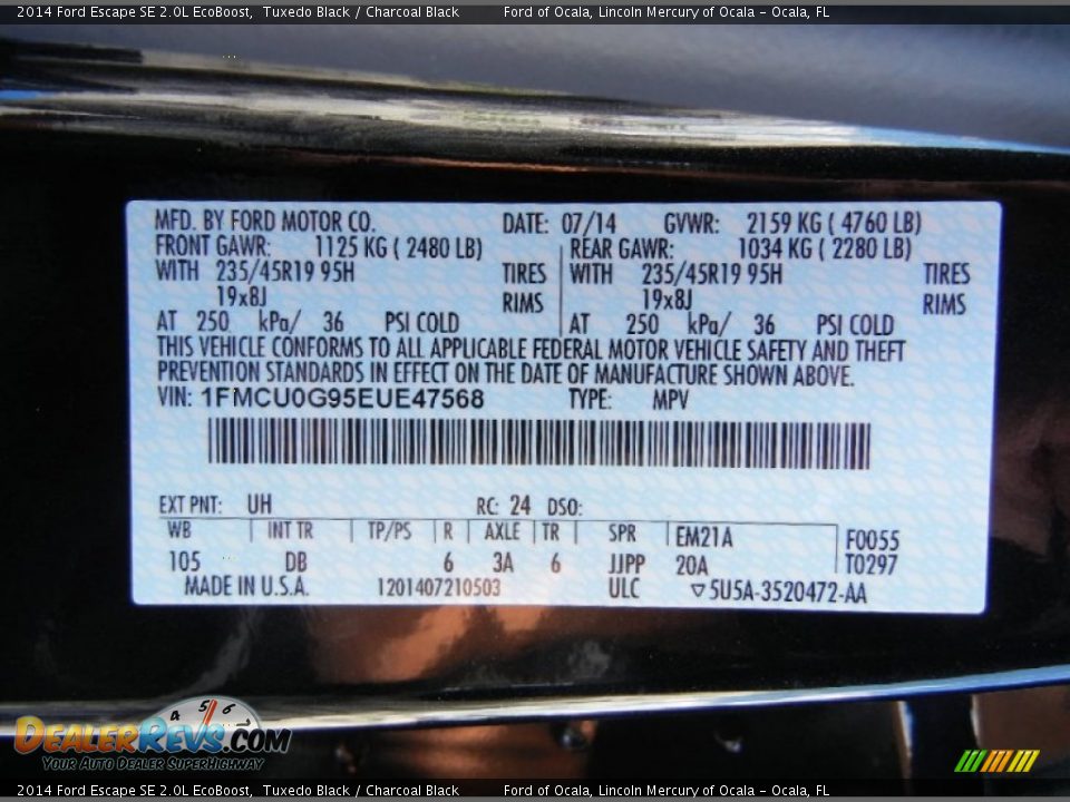 2014 Ford Escape SE 2.0L EcoBoost Tuxedo Black / Charcoal Black Photo #13