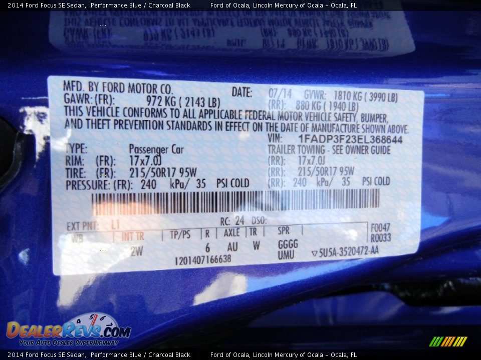 2014 Ford Focus SE Sedan Performance Blue / Charcoal Black Photo #13