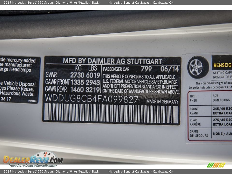 2015 Mercedes-Benz S 550 Sedan Diamond White Metallic / Black Photo #7