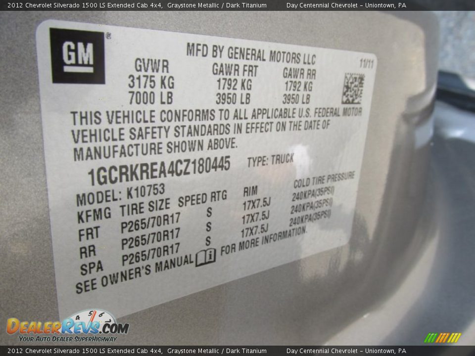 2012 Chevrolet Silverado 1500 LS Extended Cab 4x4 Graystone Metallic / Dark Titanium Photo #19