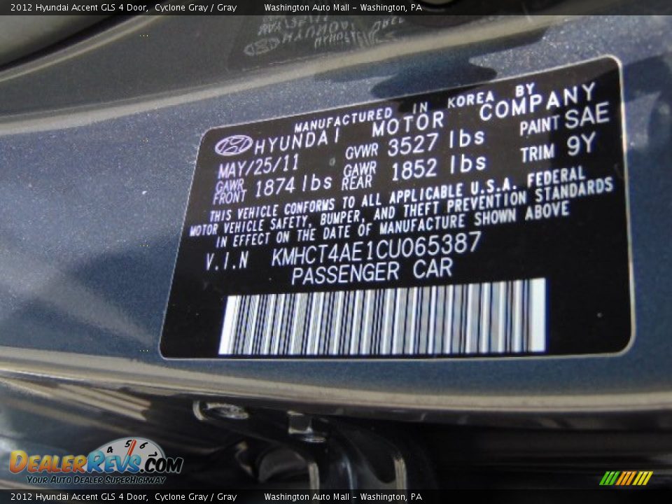 2012 Hyundai Accent GLS 4 Door Cyclone Gray / Gray Photo #19
