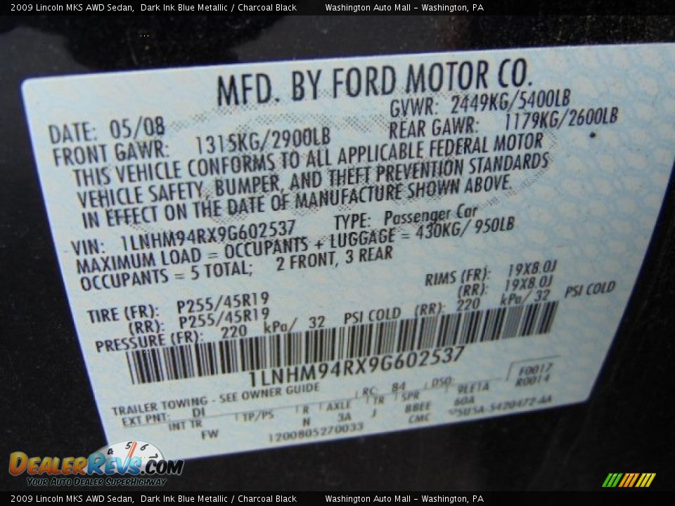 2009 Lincoln MKS AWD Sedan Dark Ink Blue Metallic / Charcoal Black Photo #19