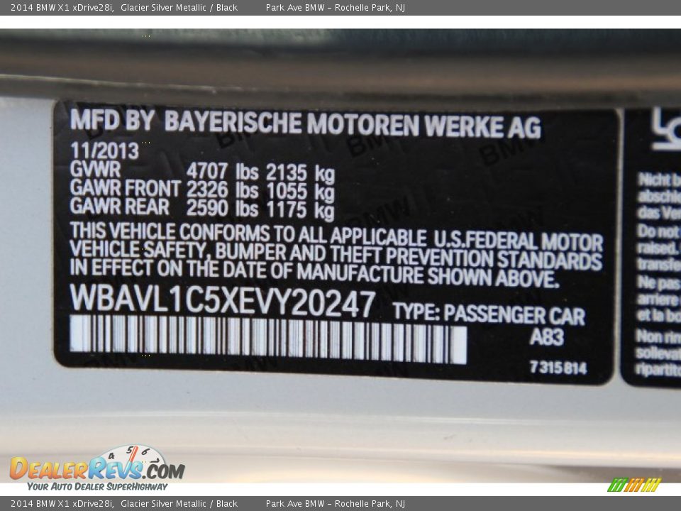 2014 BMW X1 xDrive28i Glacier Silver Metallic / Black Photo #33