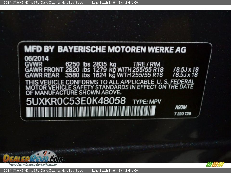 2014 BMW X5 xDrive35i Dark Graphite Metallic / Black Photo #5