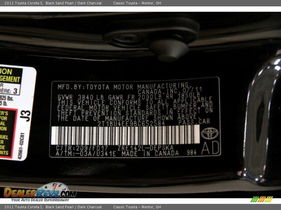 2011 Toyota Corolla S Black Sand Pearl / Dark Charcoal Photo #15