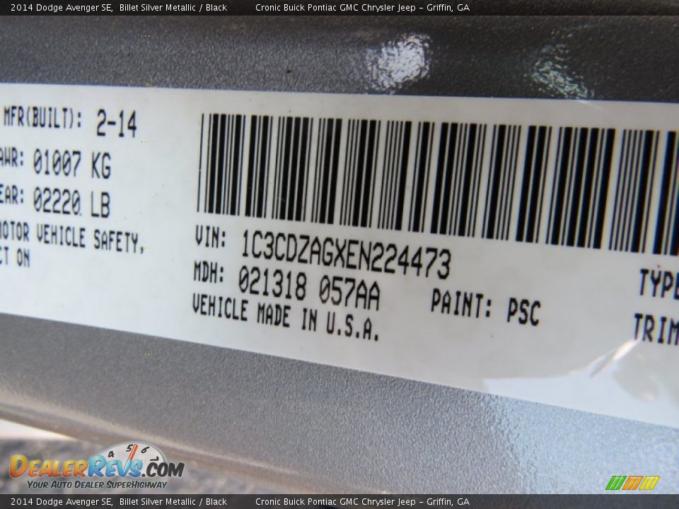 2014 Dodge Avenger SE Billet Silver Metallic / Black Photo #15