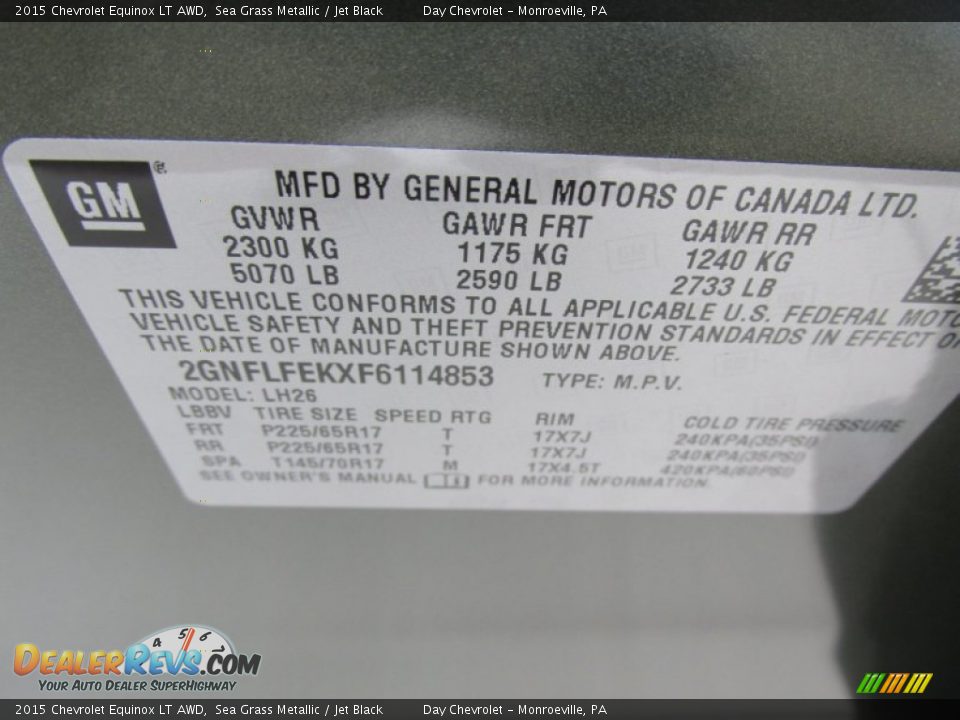 2015 Chevrolet Equinox LT AWD Sea Grass Metallic / Jet Black Photo #19