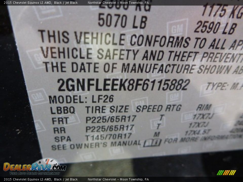 2015 Chevrolet Equinox LS AWD Black / Jet Black Photo #14