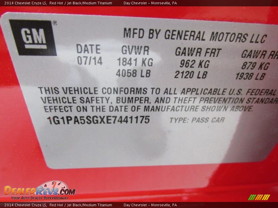 2014 Chevrolet Cruze LS Red Hot / Jet Black/Medium Titanium Photo #19