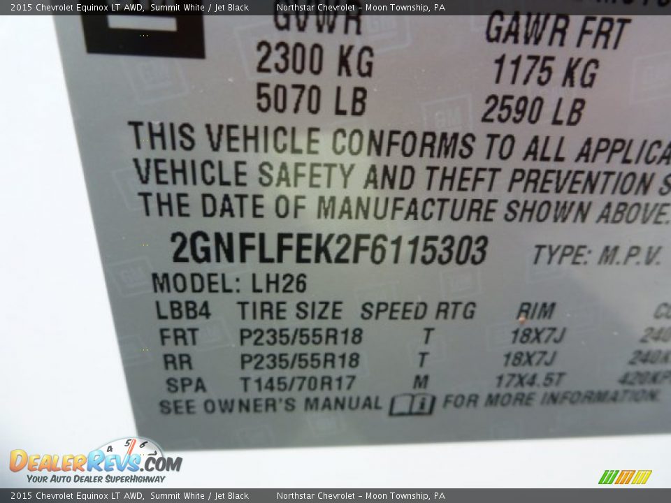 2015 Chevrolet Equinox LT AWD Summit White / Jet Black Photo #14