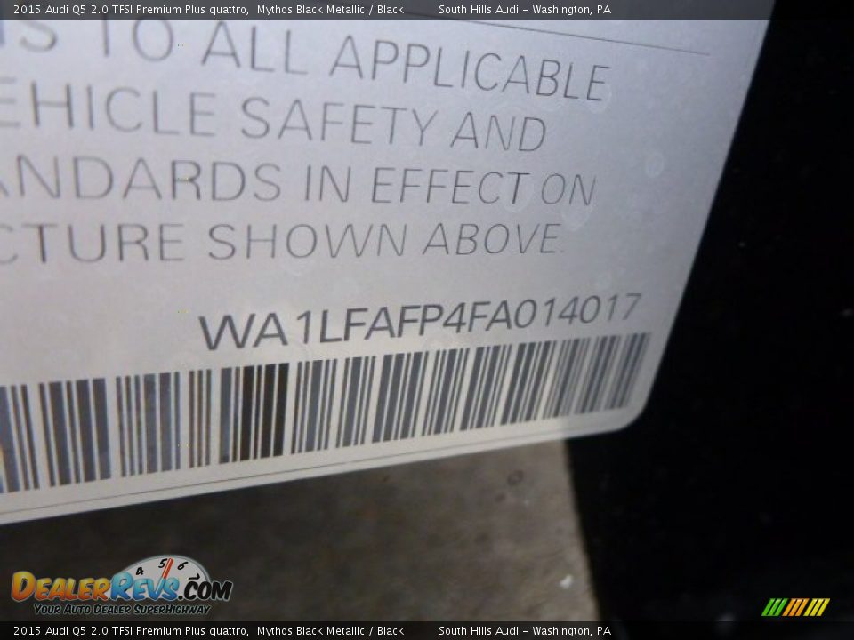 2015 Audi Q5 2.0 TFSI Premium Plus quattro Mythos Black Metallic / Black Photo #12