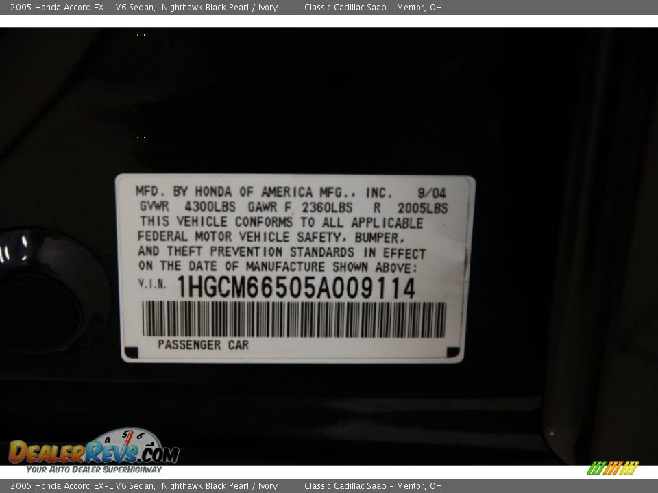 2005 Honda Accord EX-L V6 Sedan Nighthawk Black Pearl / Ivory Photo #15