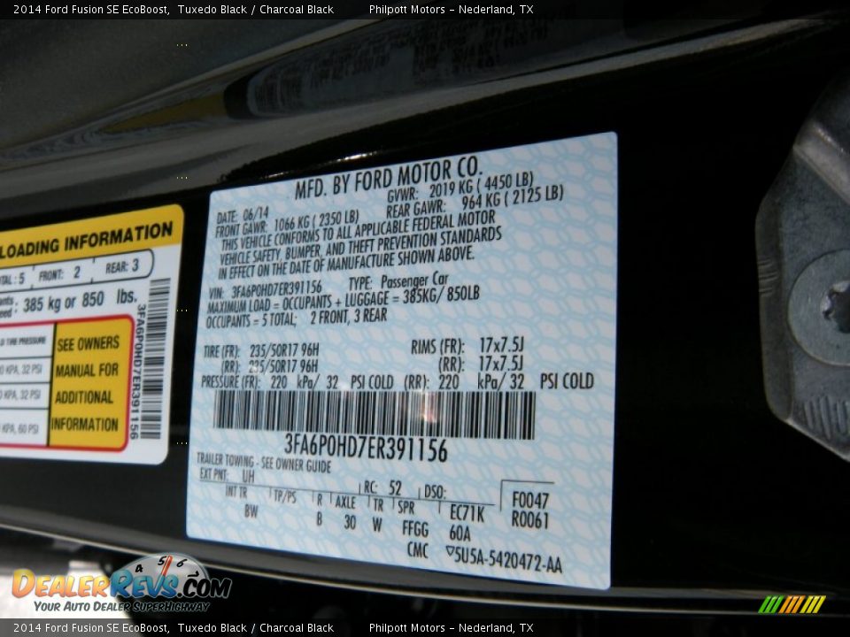 2014 Ford Fusion SE EcoBoost Tuxedo Black / Charcoal Black Photo #33