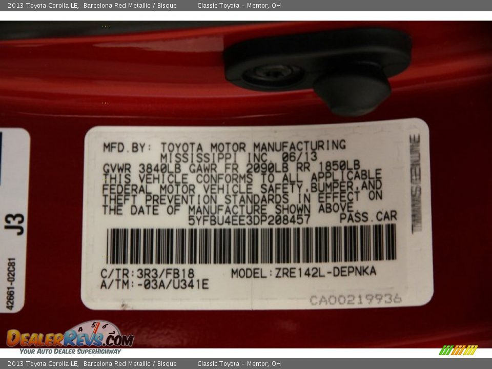 2013 Toyota Corolla LE Barcelona Red Metallic / Bisque Photo #17