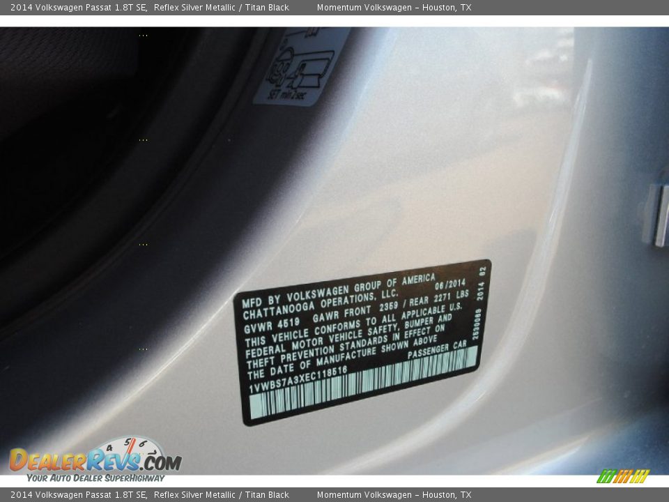 2014 Volkswagen Passat 1.8T SE Reflex Silver Metallic / Titan Black Photo #27