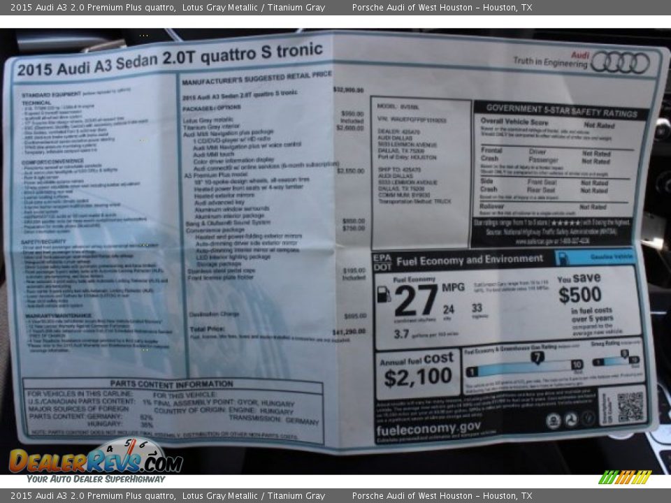 2015 Audi A3 2.0 Premium Plus quattro Lotus Gray Metallic / Titanium Gray Photo #32