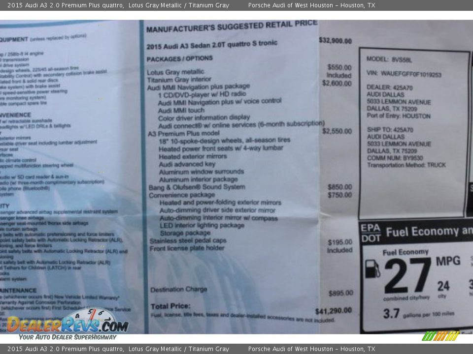 2015 Audi A3 2.0 Premium Plus quattro Lotus Gray Metallic / Titanium Gray Photo #33