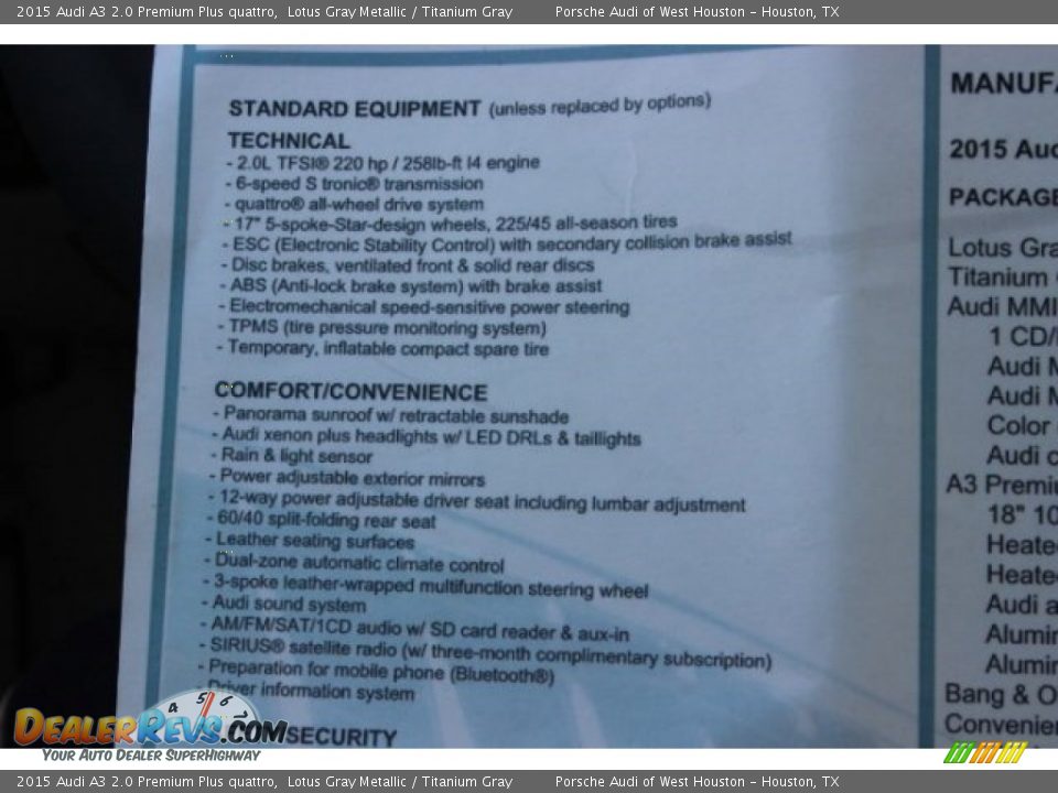 2015 Audi A3 2.0 Premium Plus quattro Lotus Gray Metallic / Titanium Gray Photo #34