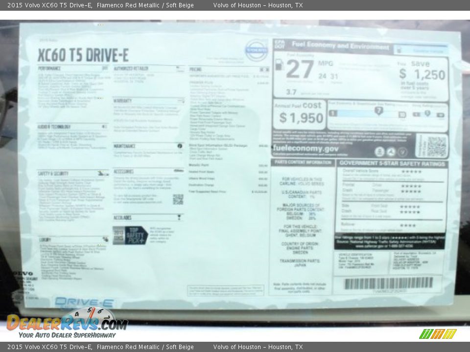2015 Volvo XC60 T5 Drive-E Flamenco Red Metallic / Soft Beige Photo #31