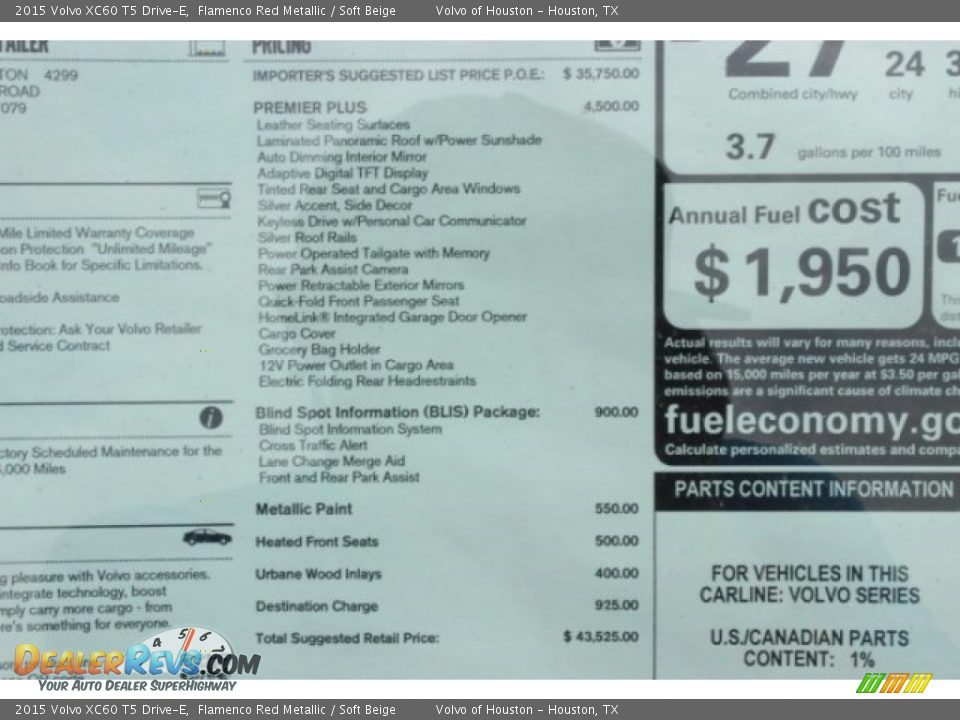 2015 Volvo XC60 T5 Drive-E Flamenco Red Metallic / Soft Beige Photo #32