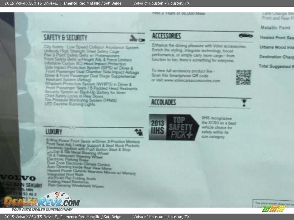 2015 Volvo XC60 T5 Drive-E Flamenco Red Metallic / Soft Beige Photo #34