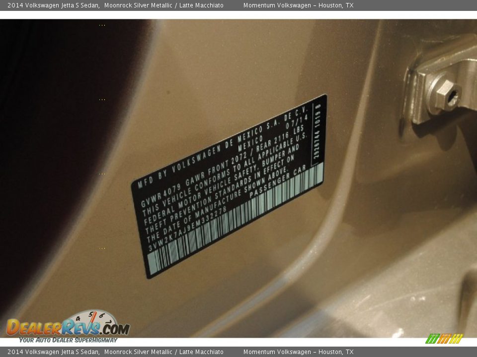 2014 Volkswagen Jetta S Sedan Moonrock Silver Metallic / Latte Macchiato Photo #25