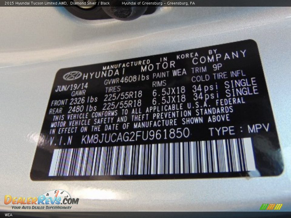 Hyundai Color Code WEA Diamond Silver