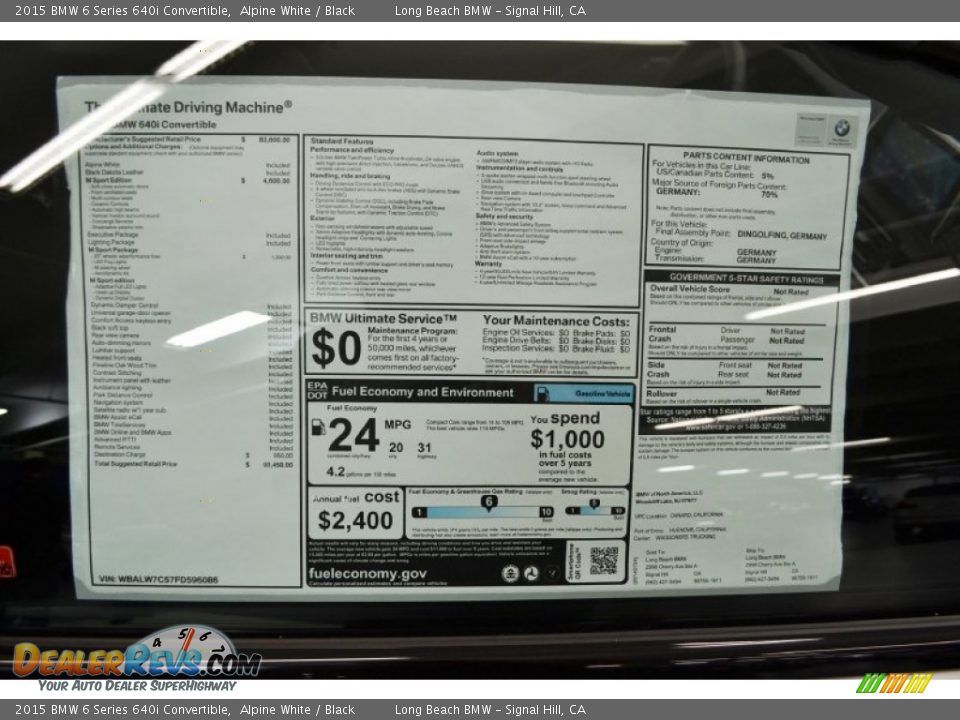 2015 BMW 6 Series 640i Convertible Window Sticker Photo #5