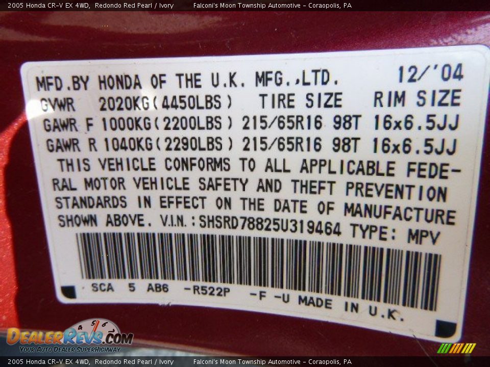 2005 Honda CR-V EX 4WD Redondo Red Pearl / Ivory Photo #24