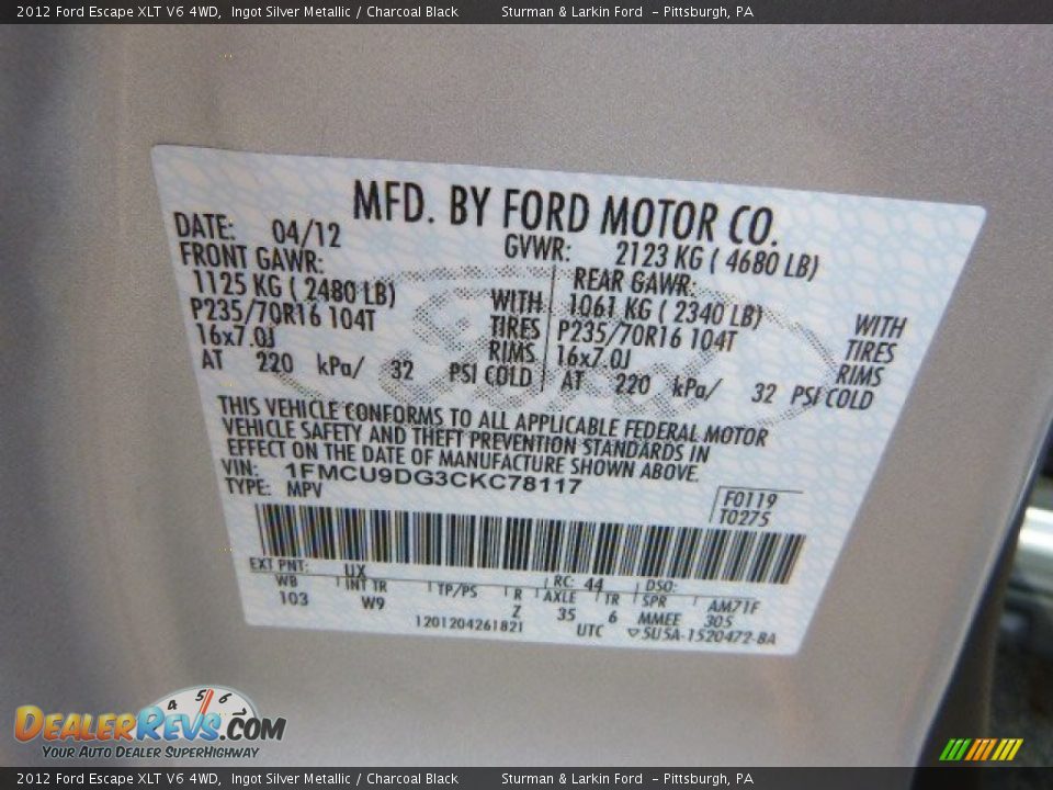 2012 Ford Escape XLT V6 4WD Ingot Silver Metallic / Charcoal Black Photo #14