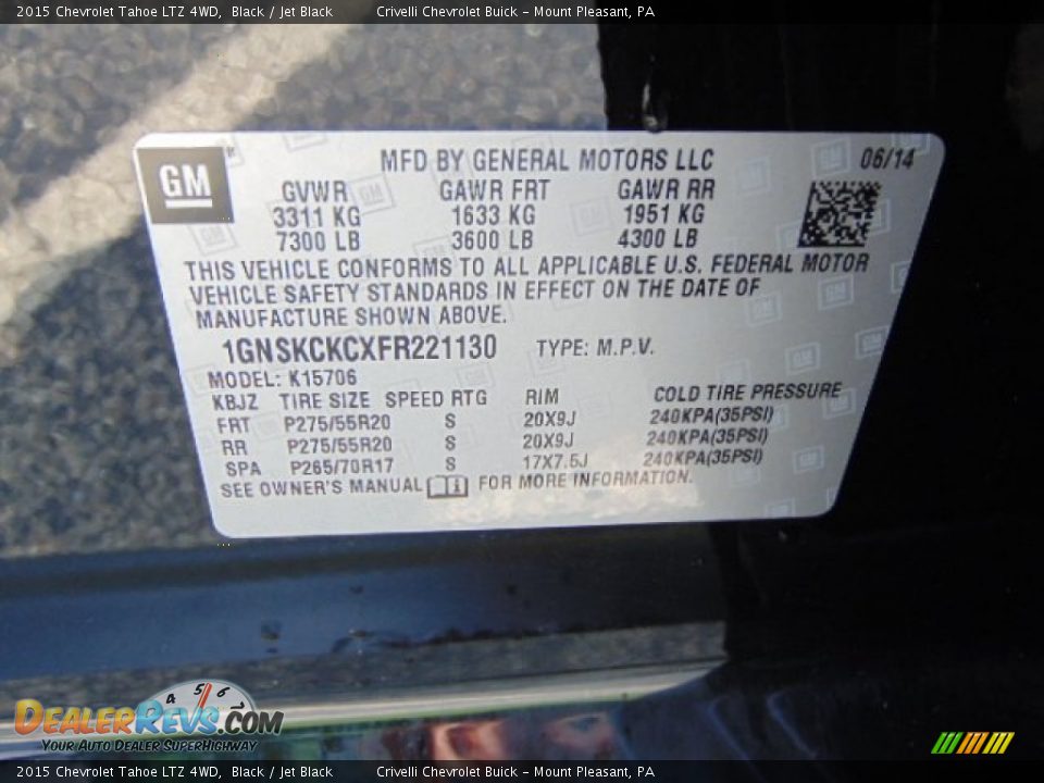 2015 Chevrolet Tahoe LTZ 4WD Black / Jet Black Photo #33