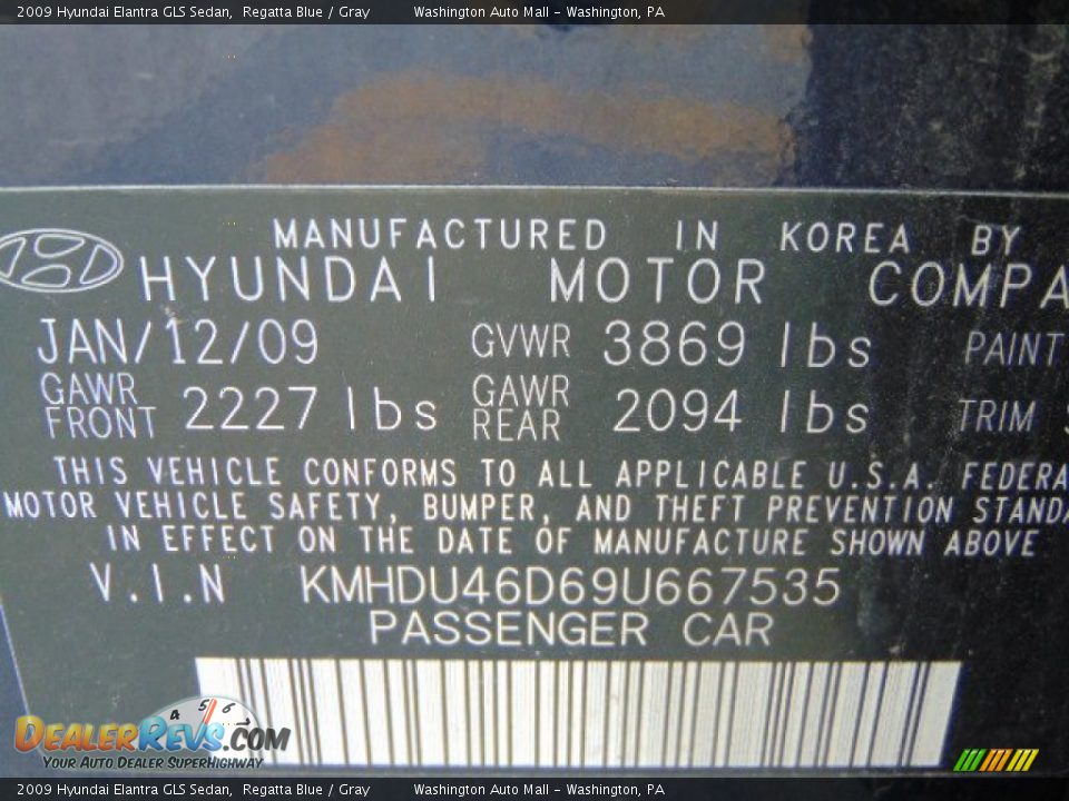 2009 Hyundai Elantra GLS Sedan Regatta Blue / Gray Photo #19