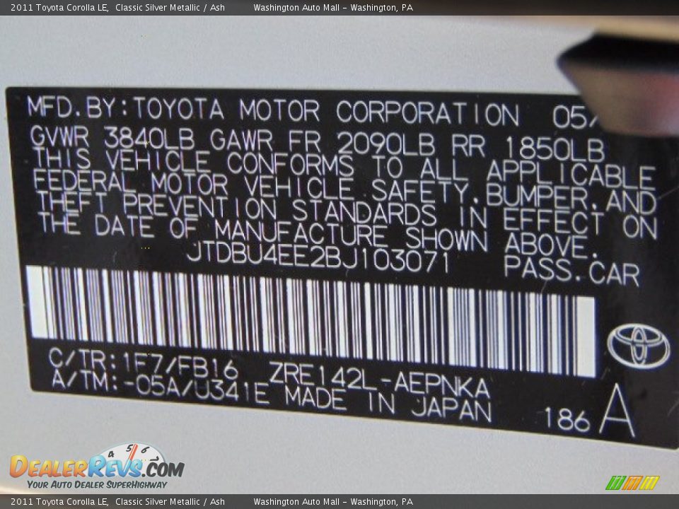 2011 Toyota Corolla LE Classic Silver Metallic / Ash Photo #19