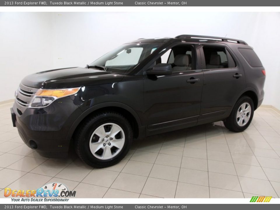 2013 Ford Explorer FWD Tuxedo Black Metallic / Medium Light Stone Photo #3