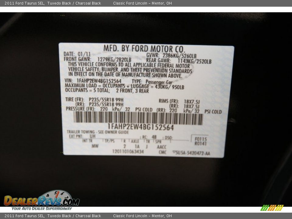 2011 Ford Taurus SEL Tuxedo Black / Charcoal Black Photo #19