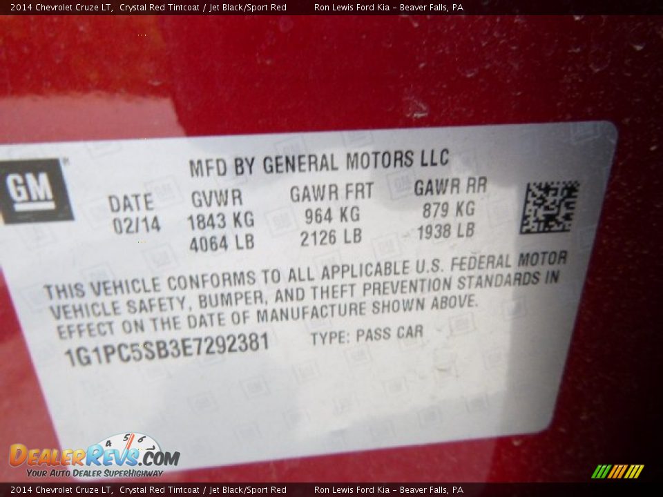 2014 Chevrolet Cruze LT Crystal Red Tintcoat / Jet Black/Sport Red Photo #20