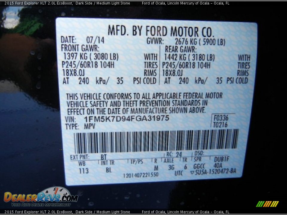 2015 Ford Explorer XLT 2.0L EcoBoost Dark Side / Medium Light Stone Photo #13