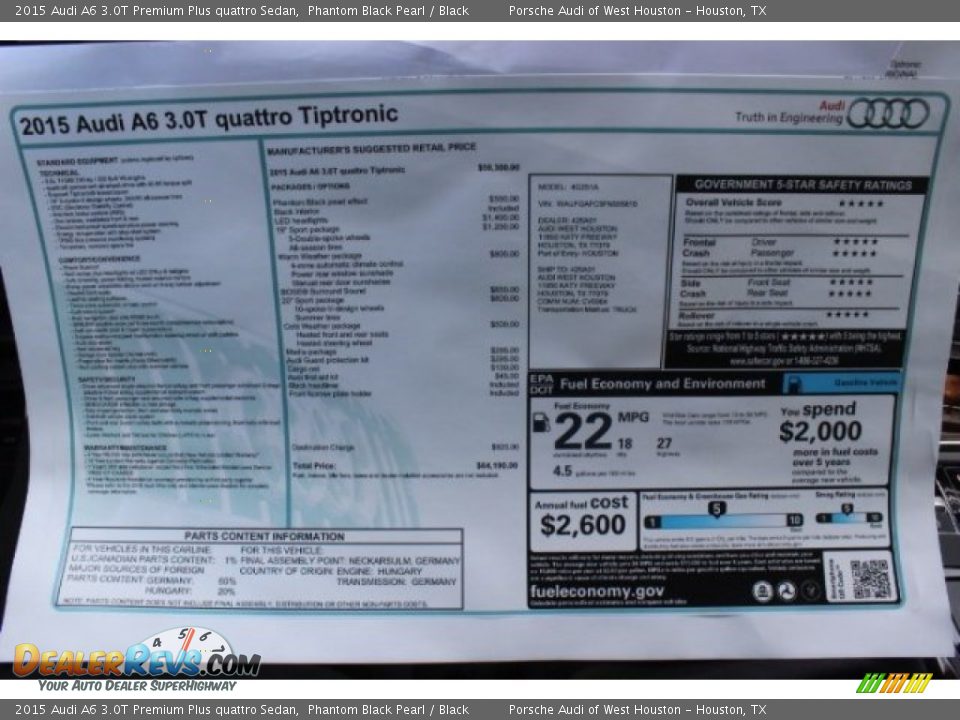 2015 Audi A6 3.0T Premium Plus quattro Sedan Window Sticker Photo #35