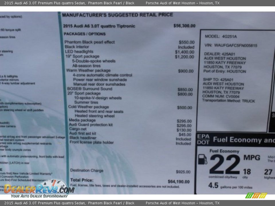 2015 Audi A6 3.0T Premium Plus quattro Sedan Window Sticker Photo #36